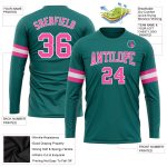 Custom Name and Number Aqua Pink-White Long Sleeve Performance T-Shirt - Personalized Athletic Gear Personalized Aqua Pink-White