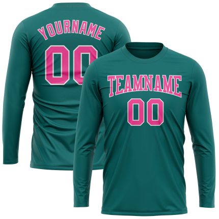 Personalized Aqua Pink White Long Sleeve Performance Tee Shirt for Comfort and Style Personalized Aqua Pink-White Long Sleeve