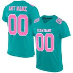 Custom Aqua Pink-White Mesh Football Jersey with Personalized Name and Number Personalized Aqua Pink-White Mesh Authentic