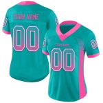 Custom Personalized Football Jersey for Team - Aqua Pink White Mesh Drift with Name and Number Personalized Aqua Pink-White