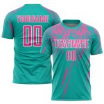 Personalized Aqua Pink White Soccer Jersey Sublimation Uniform for Kids Personalized Aqua Pink-White Sublimation Soccer Uniform