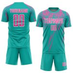 Personalized Aqua Pink White Soccer Jersey Sublimation Uniform for Kids Personalized Aqua Pink-White Sublimation Soccer Uniform