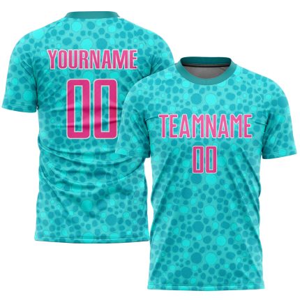 Custom Name and Number Soccer Jersey - Personalized Aqua Pink White Sublimation Team Uniform Personalized Aqua Pink-White