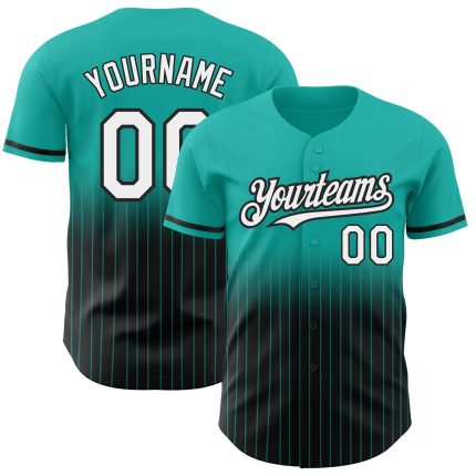 Custom Name & Number Personalized Aqua Pinstripe Baseball Jersey - White-Black Authentic Fade Fashion Personalized Aqua Pinstripe