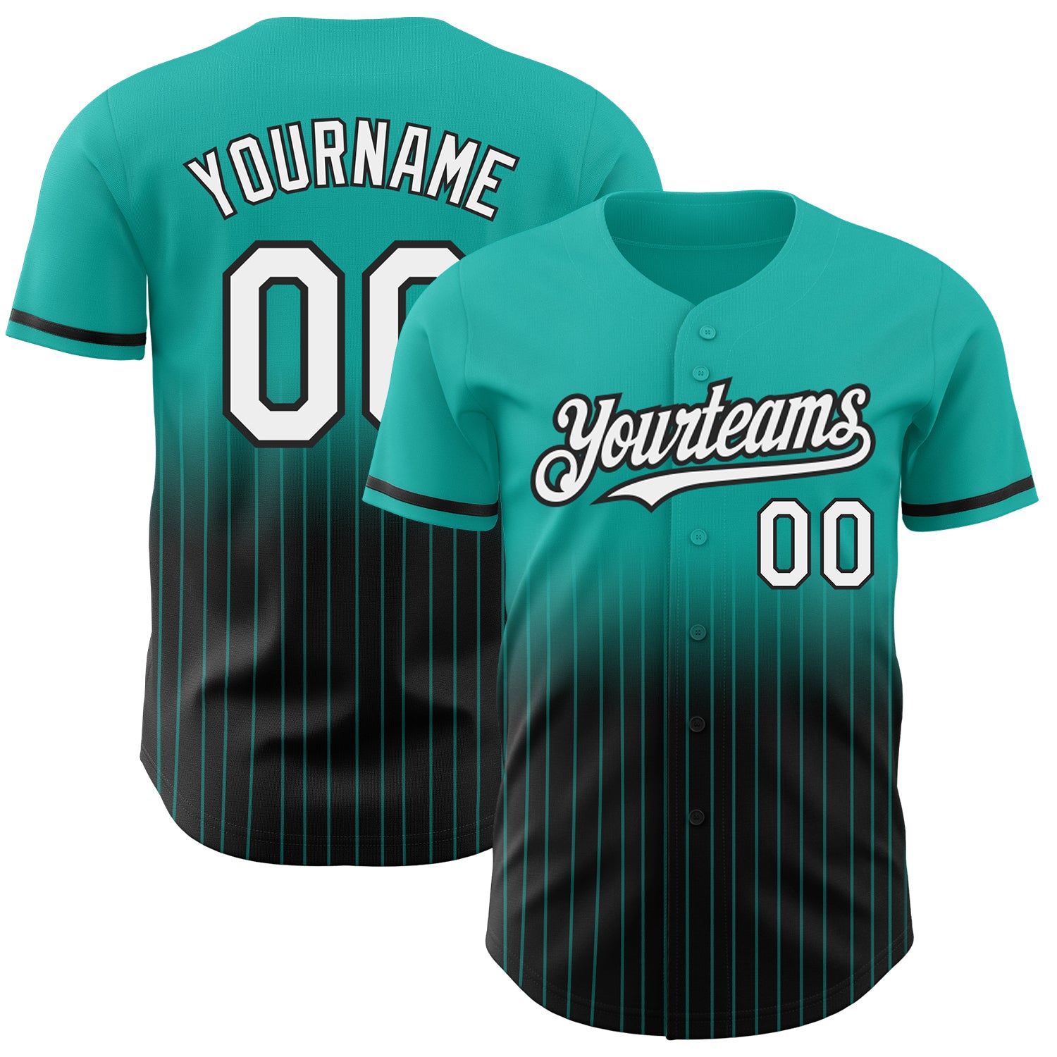 Custom Name & Number Personalized Aqua Pinstripe Baseball Jersey - White-Black Authentic Fade Fashion Personalized Aqua Pinstripe