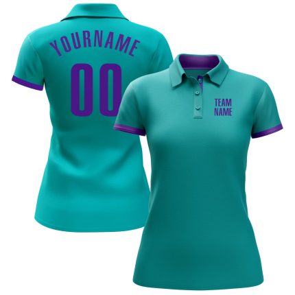 Personalized Aqua Purple Golf Polo Shirt for Performance Wear Personalized Aqua Purple Performance Golf Polo Shirt