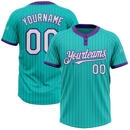Custom Name and Number Aqua Purple Pinstripe Softball Jersey Unisex Two-Button Personalized Team Apparel Personalized Aqua