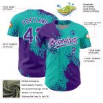 Personalized 3D Abstract Brush Stroke Baseball Jersey in Aqua Purple and White Personalized Aqua Purple-White 3D Abstract