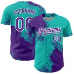 Personalized 3D Abstract Brush Stroke Baseball Jersey in Aqua Purple and White Personalized Aqua Purple-White 3D Abstract