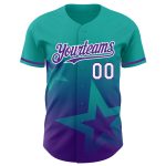 Personalized Twinkle Star Baseball Jersey in Aqua Purple-White 3D Gradient Style Personalized Aqua Purple-White 3D Gradient