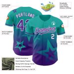 Custom Name and Number Baseball Jersey - Personalized 3D Twinkle Star Gradient Aqua Purple-White Design Personalized Aqua