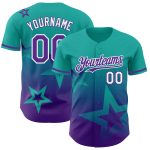 Custom Name and Number Baseball Jersey - Personalized 3D Twinkle Star Gradient Aqua Purple-White Design Personalized Aqua