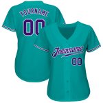 Personalized Custom Name Number Baseball Jersey Aqua Purple White - Authentic Team Sport Apparel Personalized Aqua Purple-White