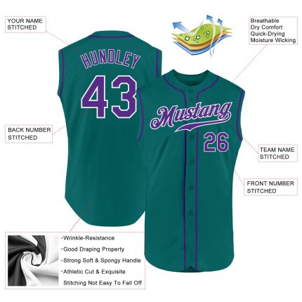 Personalized Custom Name & Number Aqua Purple-White Baseball Jersey - Authentic Sleeveless Team Apparel Personalized Aqua