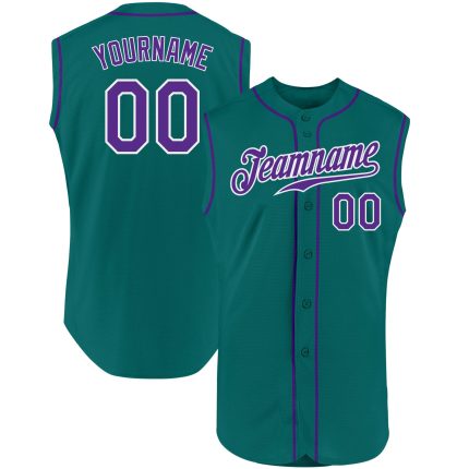 Personalized Custom Name & Number Aqua Purple-White Baseball Jersey - Authentic Sleeveless Team Apparel Personalized Aqua
