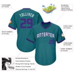 Custom Name and Number Personalized Aqua Purple-White Baseball Jersey Shirt Authentic Throwback Rib-Knit Personalized Aqua