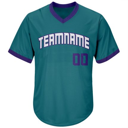 Custom Name and Number Personalized Aqua Purple-White Baseball Jersey Shirt Authentic Throwback Rib-Knit Personalized Aqua