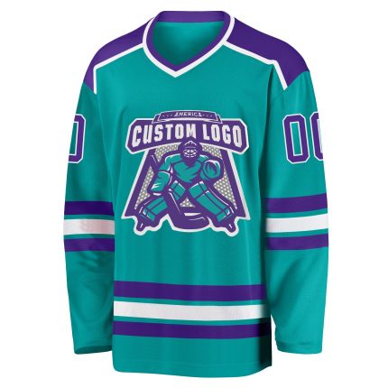 Custom Aqua Purple White Hockey Jersey - Personalized Sports Apparel Personalized Aqua Purple-White Hockey Jersey