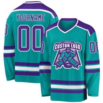 Custom Aqua Purple White Hockey Jersey - Personalized Sports Apparel Personalized Aqua Purple-White Hockey Jersey