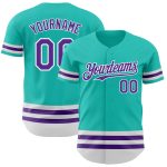 Personalized Custom Name and Number Aqua Purple White Authentic Baseball Jersey Personalized Aqua Purple-White Line Authentic