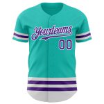 Personalized Custom Aqua Purple White Baseball Jersey for Men and Women Personalized Aqua Purple-White Line Baseball Jersey
