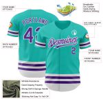 Personalized Custom Aqua Purple White Baseball Jersey for Men and Women Personalized Aqua Purple-White Line Baseball Jersey