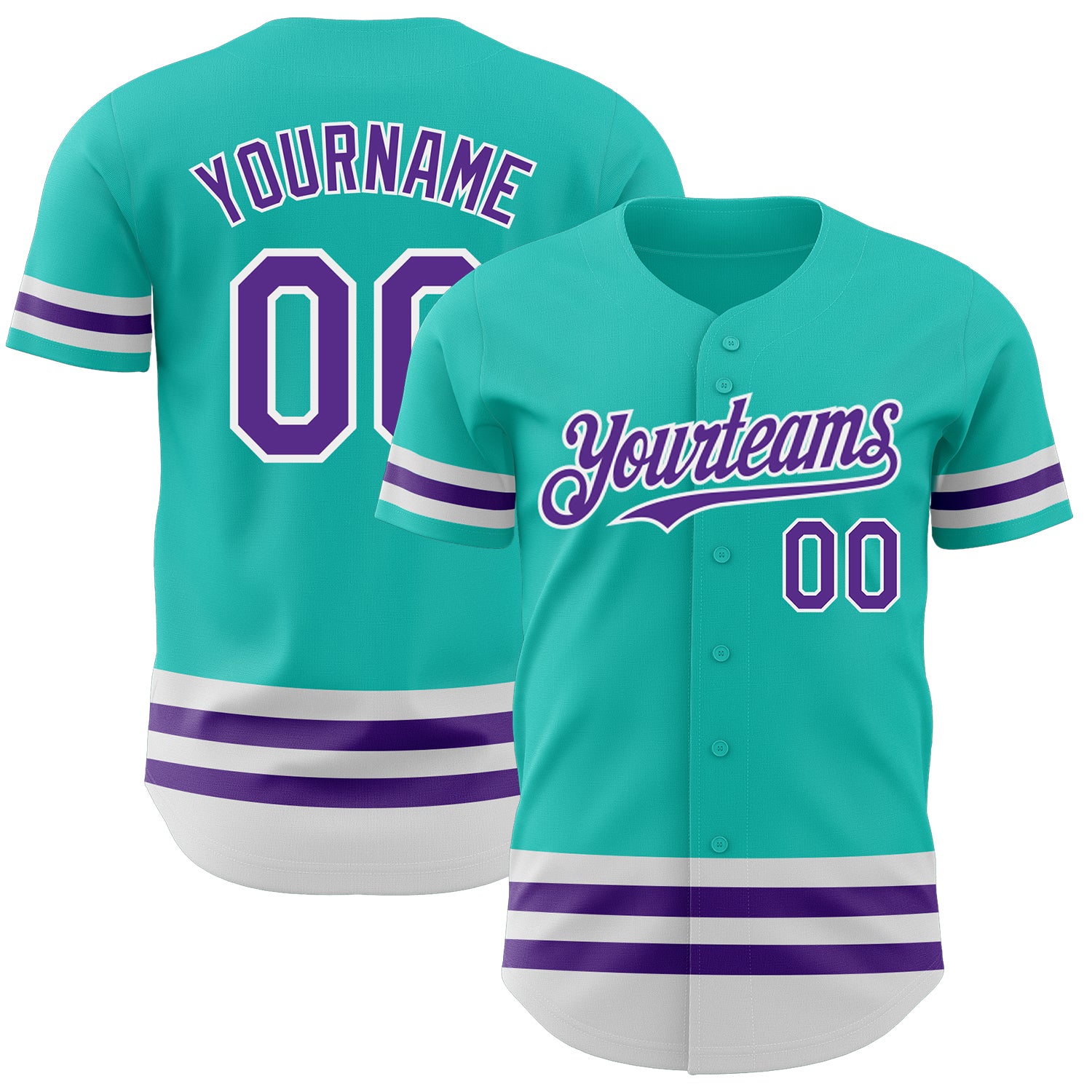 Personalized Custom Aqua Purple White Baseball Jersey for Men and Women Personalized Aqua Purple-White Line Baseball Jersey