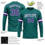 Personalized Long Sleeve Aqua Purple-White Performance T-Shirt for Men and Women Personalized Aqua Purple-White Long Sleeve