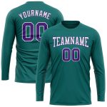 Personalized Long Sleeve Aqua Purple-White Performance T-Shirt for Men and Women Personalized Aqua Purple-White Long Sleeve