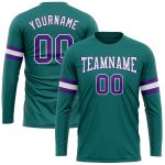 Personalized Long Sleeve Aqua Purple-White Performance T-Shirt for Men and Women Personalized Aqua Purple-White Long Sleeve