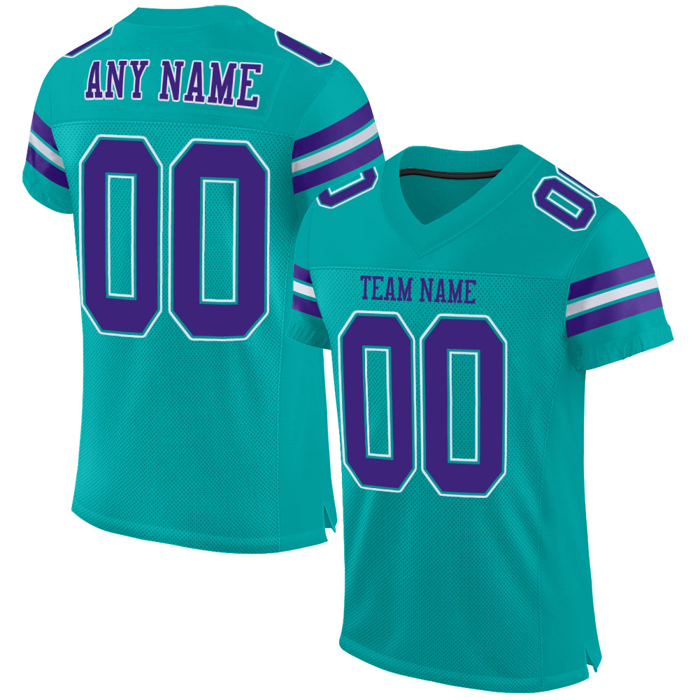 Personalized Aqua Purple White Football Jersey - Authentic Mesh Style Personalized Aqua Purple-White Mesh Authentic Football