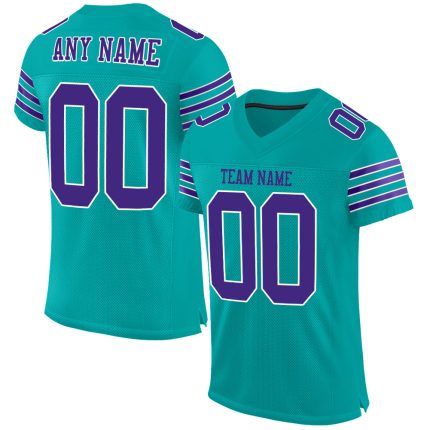 Custom Name and Number Aqua Purple-White Authentic Football Jersey - Personalized Team Jersey Personalized Aqua Purple-White