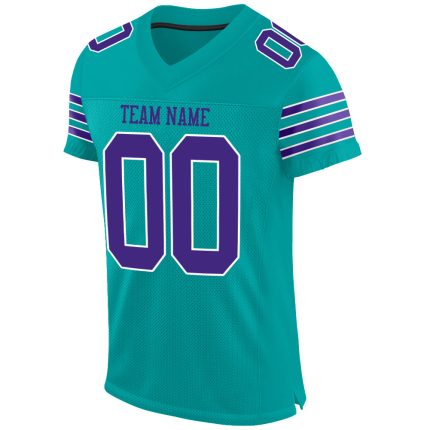 Custom Name and Number Aqua Purple-White Authentic Football Jersey - Personalized Team Jersey Personalized Aqua Purple-White