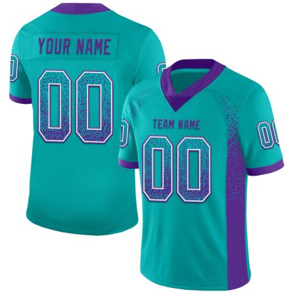 Custom Aqua Purple-White Mesh Drift Fashion Football Jersey with Personalized Name and Number Personalized Aqua Purple-White