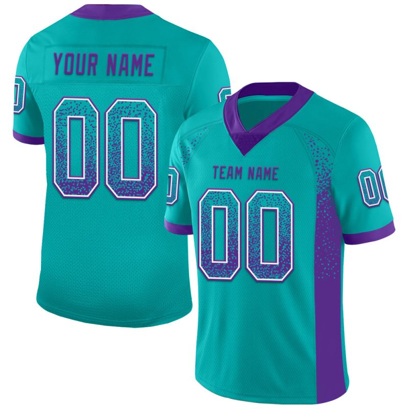 Custom Aqua Purple-White Mesh Drift Fashion Football Jersey with Personalized Name and Number Personalized Aqua Purple-White