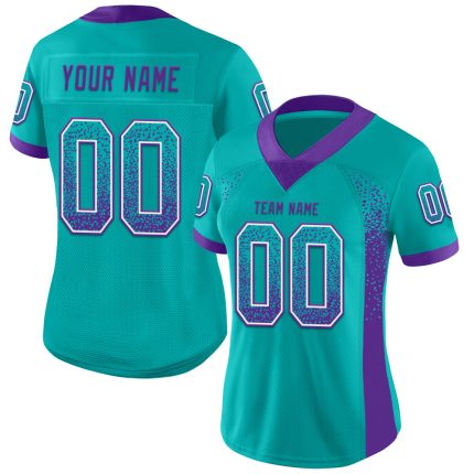 Custom Aqua Purple-White Mesh Drift Fashion Football Jersey with Personalized Name and Number Personalized Aqua Purple-White
