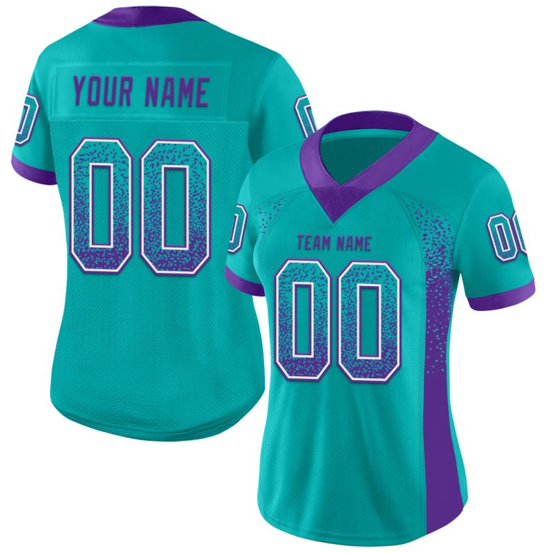 Custom Aqua Purple-White Mesh Drift Fashion Football Jersey with Personalized Name and Number Personalized Aqua Purple-White