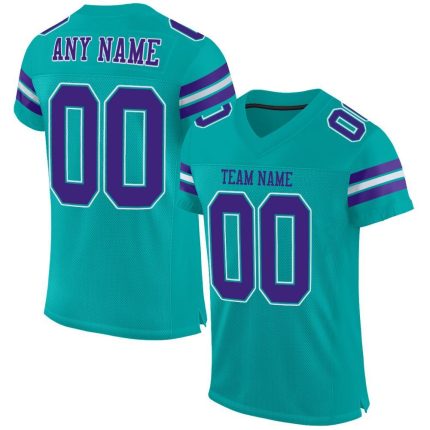 Custom Aqua Purple and White Football Jersey - Personalized Mesh Design Personalized Aqua Purple-White Mesh Football Jersey