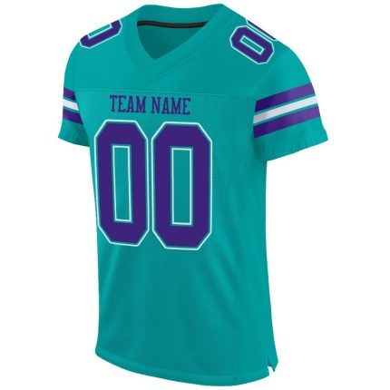 Custom Aqua Purple and White Football Jersey - Personalized Mesh Design Personalized Aqua Purple-White Mesh Football Jersey