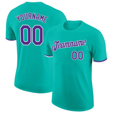 Personalized Performance T-Shirt in Aqua Purple-White, Custom Athletic Tee for Men and Women Personalized Aqua Purple-White