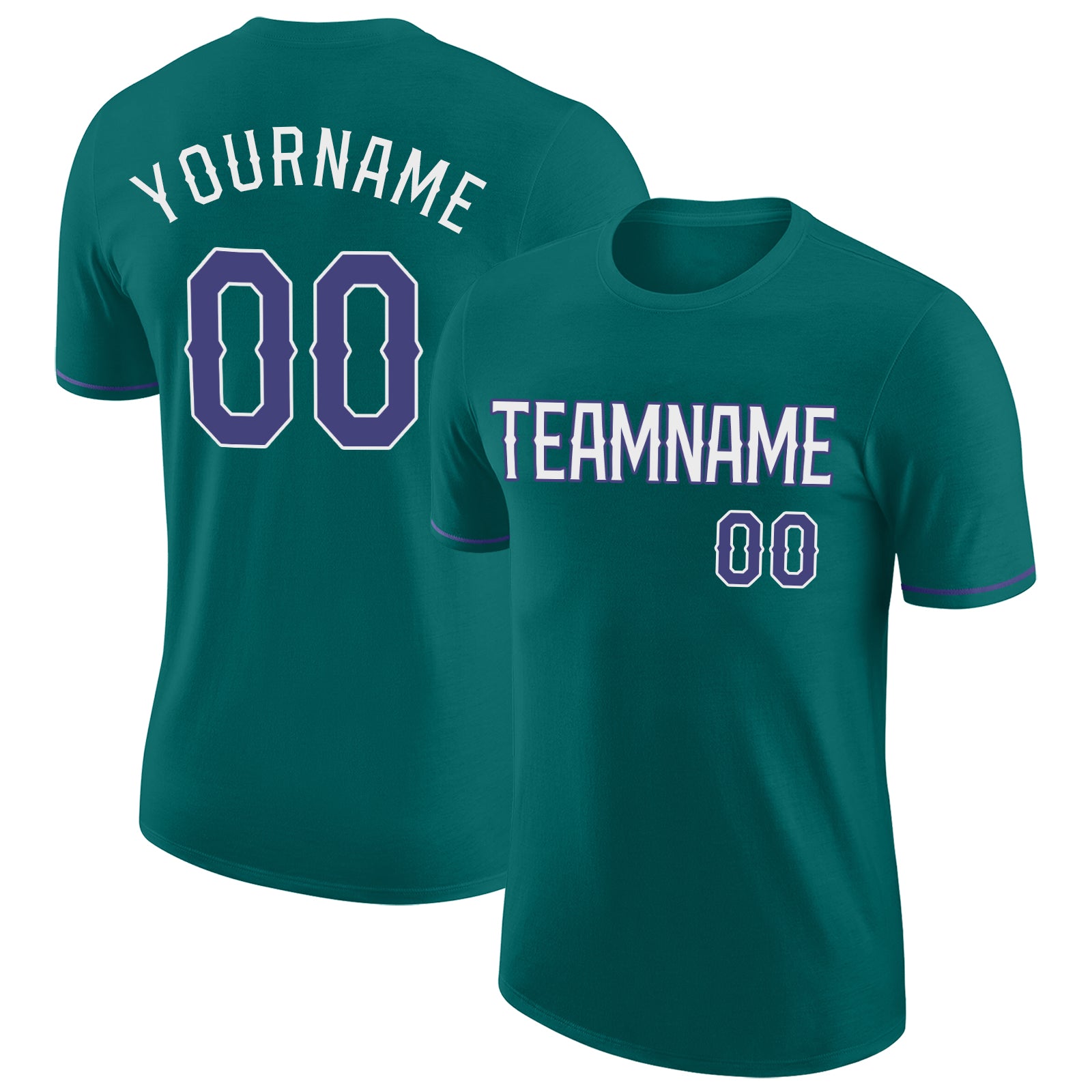Custom Team Name Number Aqua Purple-White Performance T-Shirt Personalized Design Personalized Aqua Purple-White Performance