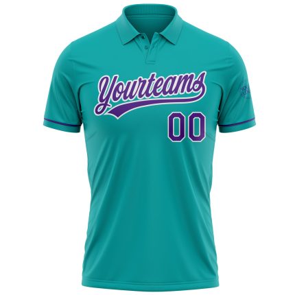 Personalized Aqua Purple White Golf Polo Shirt | Performance Vapor Style Personalized Aqua Purple-White Performance Vapor