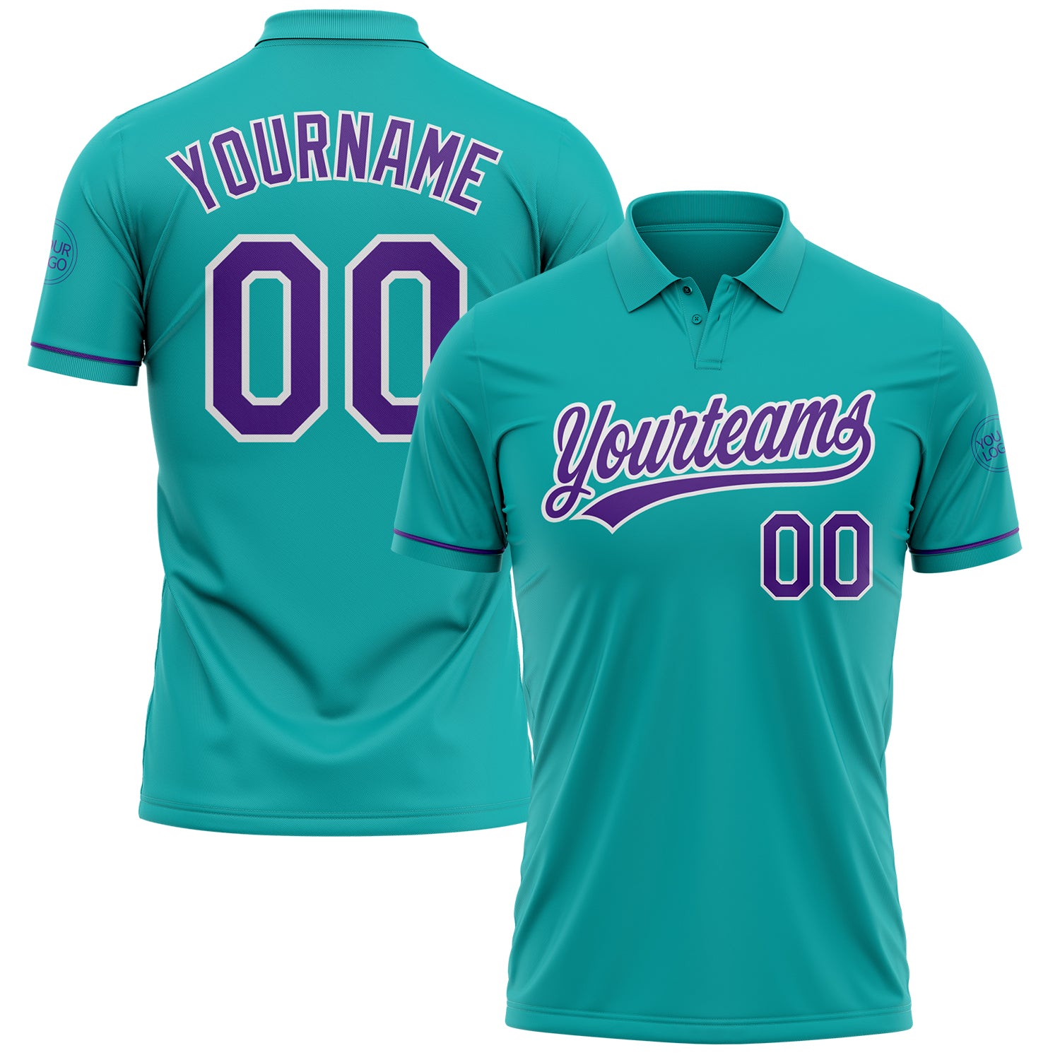 Personalized Aqua Purple White Golf Polo Shirt | Performance Vapor Style Personalized Aqua Purple-White Performance Vapor