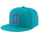 Custom Name Number Adjustable Snapback Hat Aqua Purple White Stitched Team Gear Personalized Aqua Purple-White Stitched Adjustable