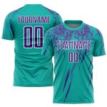 Personalized Aqua Purple White Soccer Jersey Uniform for Kids and Adults Personalized Aqua Purple-White Sublimation Soccer