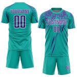Personalized Aqua Purple White Soccer Jersey Uniform for Kids and Adults Personalized Aqua Purple-White Sublimation Soccer