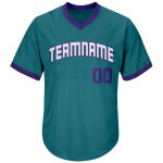 Personalized Aqua Purple White Baseball Jersey Shirt - Throwback Rib-Knit Style Personalized Aqua Purple-White Throwback