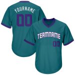 Personalized Aqua Purple White Baseball Jersey Shirt - Throwback Rib-Knit Style Personalized Aqua Purple-White Throwback