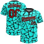 Custom Aqua Red-Black 3D Pattern Unisex Softball Jersey with Personalized Name & Number - Two-Button Design Personalized