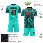 Personalized Soccer Jersey in Aqua Red-Black Sublimation Design - Custom Athletic Uniform Personalized Aqua Red-Black Sublimation
